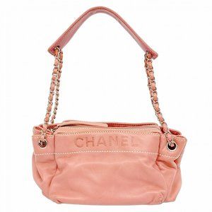 CHANEL Pink Lambskin Leather Shoulder Bag